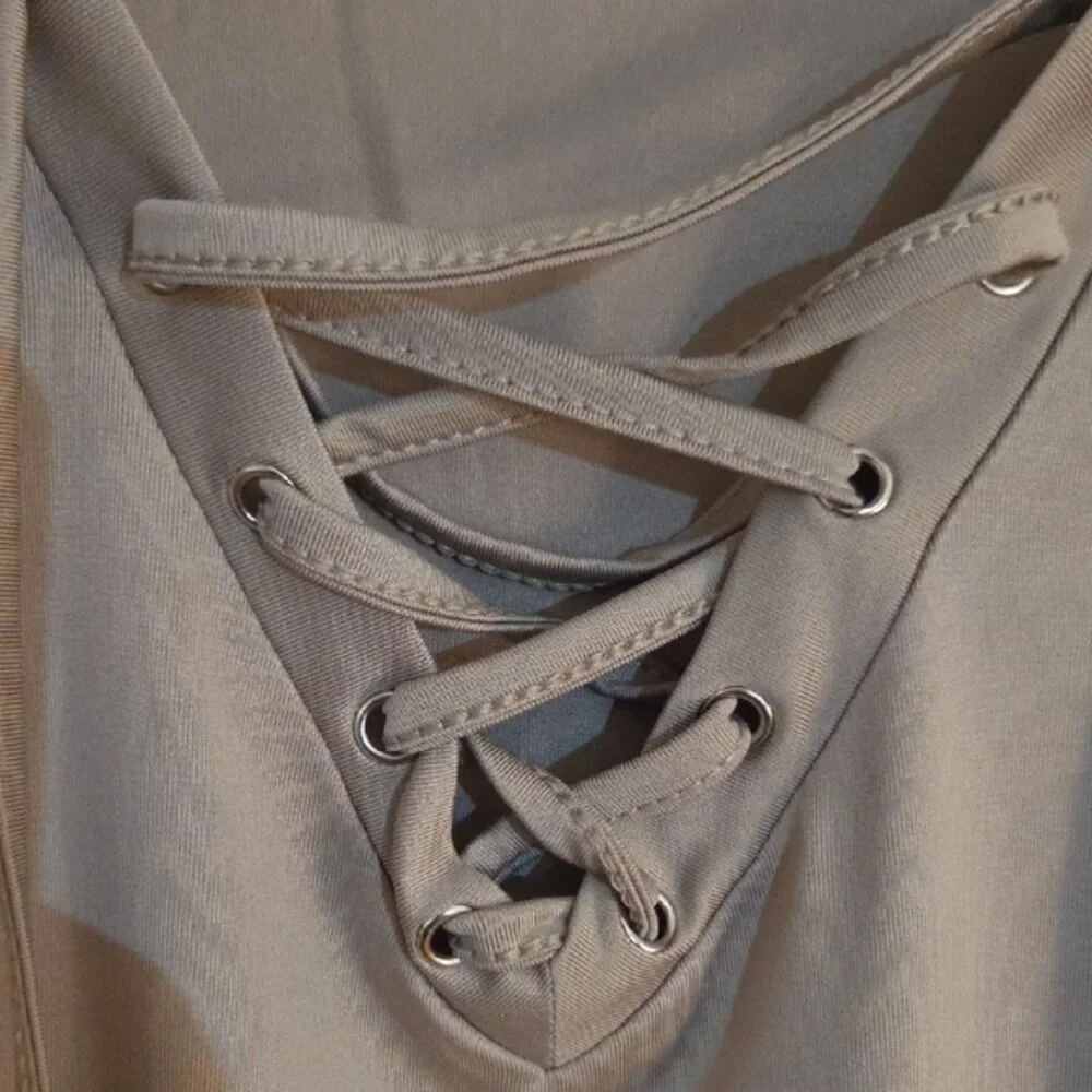 Women's Tan Lace-Up Top - Picture 3 of 4